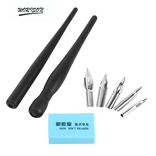 worison Cartoon Comic Dip Pen Set Calligraphy Pen With 5 Nibs&Eraser,Black - Image 3