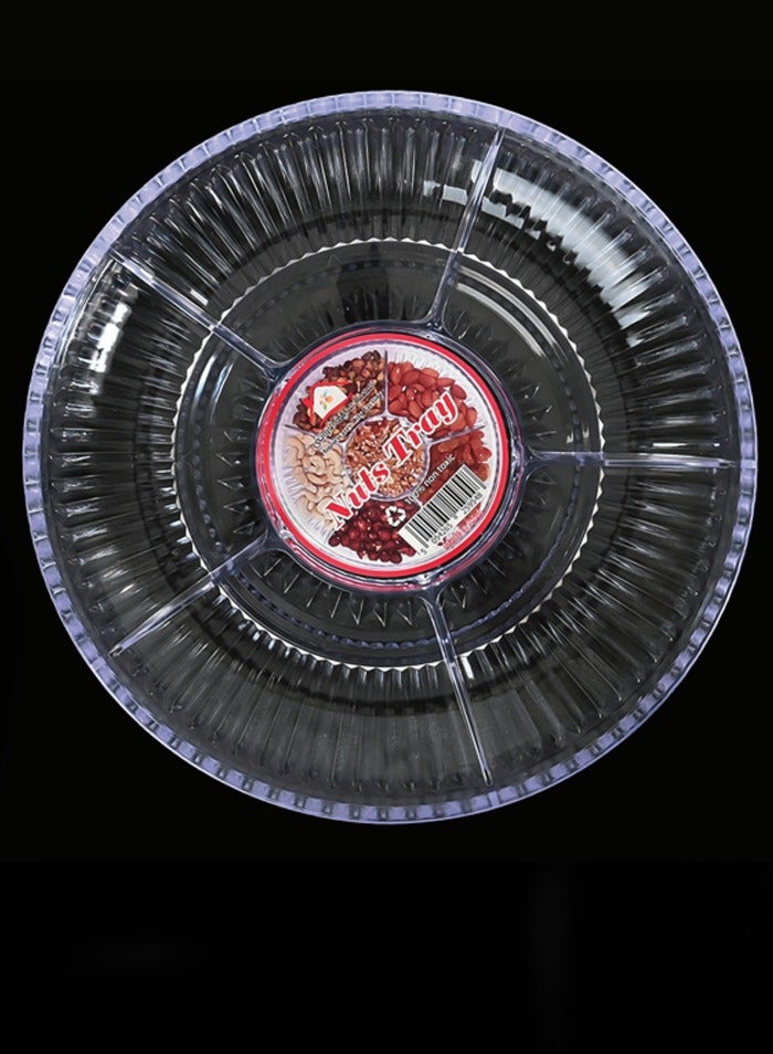 Round Plastic Nuts Tray with 5 Compartments, Transparent Snack Serving Platter, Ideal for Parties and Home Use  - Image 1