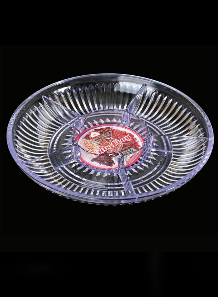 Round Plastic Nuts Tray with 5 Compartments, Transparent Snack Serving Platter, Ideal for Parties and Home Use  - Image 2