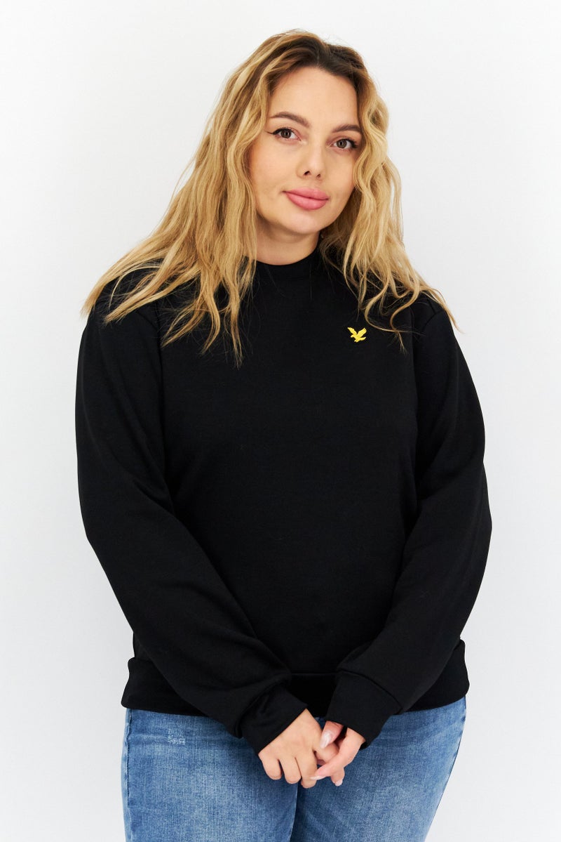 Lyle & Scott سويت شيرتات نسائية بأكمام طويلة بياقة دائرية وشعار العلامة التجارية، أسود - Image 1