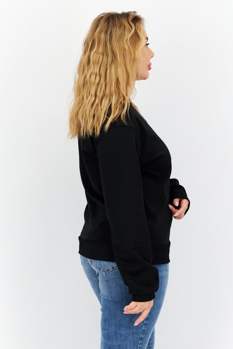 Lyle & Scott سويت شيرتات نسائية بأكمام طويلة بياقة دائرية وشعار العلامة التجارية، أسود - Image 2