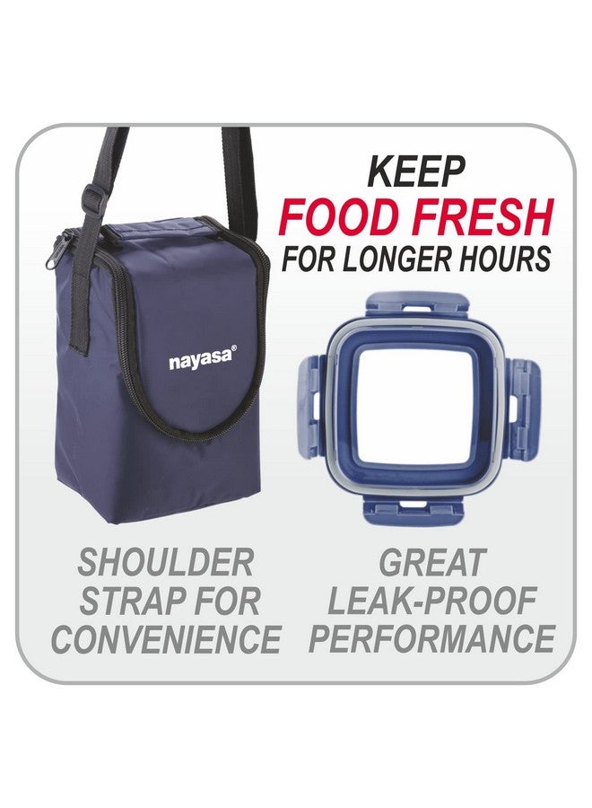 NAYASA Nayasa Eco Crunch 3 Lunch Box with 3 Containers of 300 ml Each, Ziper Pouch, Airtight & Leak Proof Lid, 4 Side Lock, Ideal for School/College/Office, Full Meal & Easy to Carry, Blue  - Image 3
