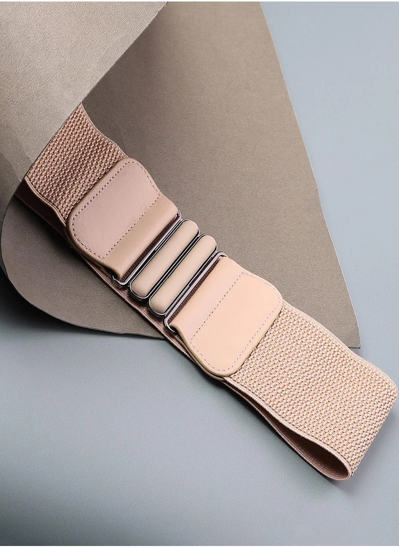 Haute Sauce Beige Textured Stretch Waist Belt