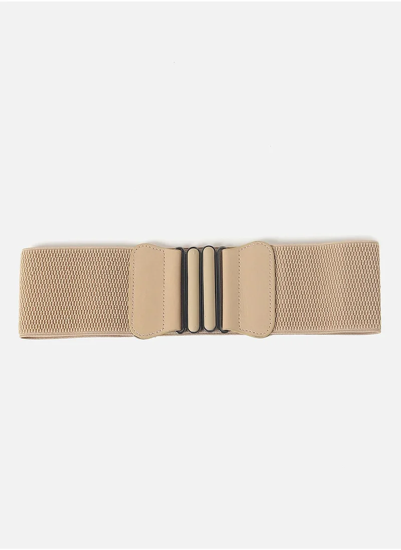 صوص هاوت Beige Textured Stretch Waist Belt