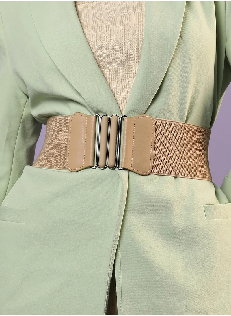 Haute Sauce Beige Textured Stretch Waist Belt