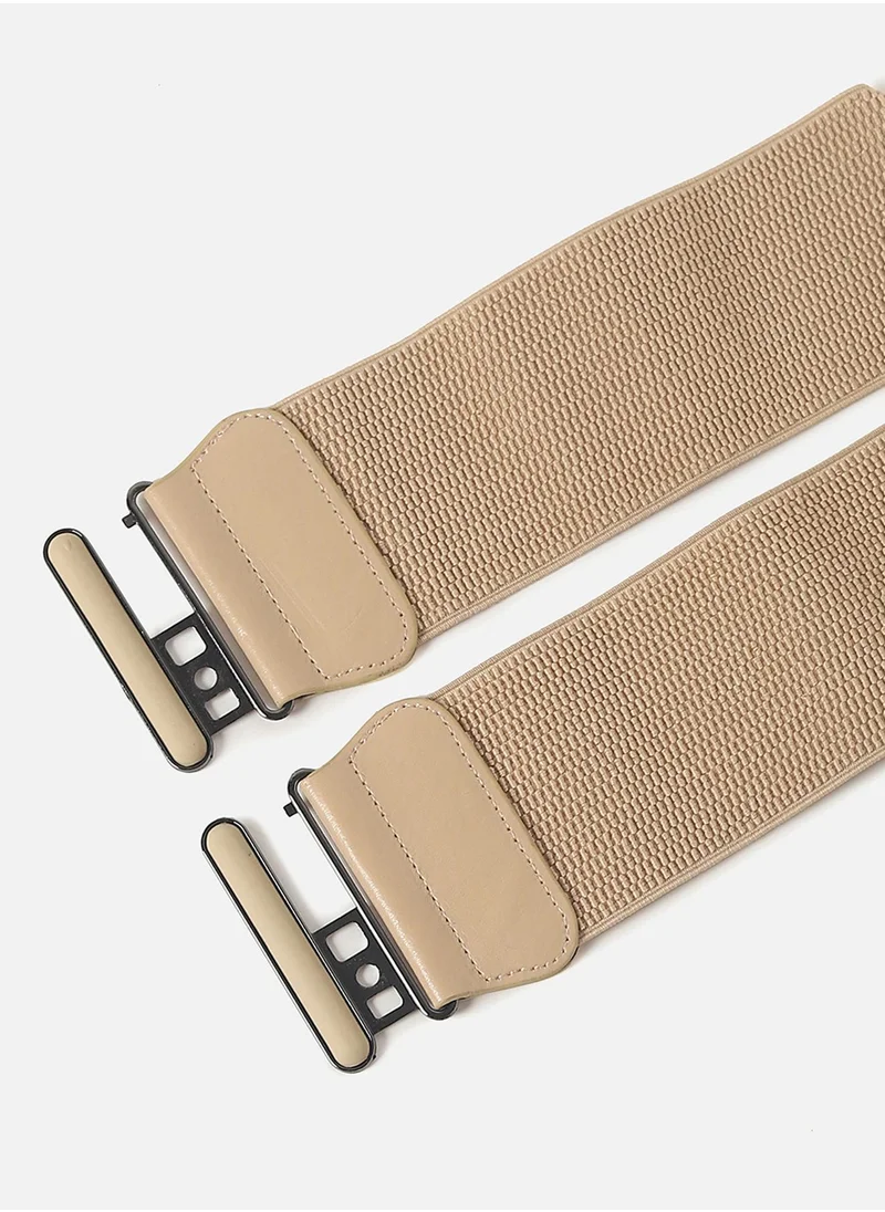 Haute Sauce Beige Textured Stretch Waist Belt