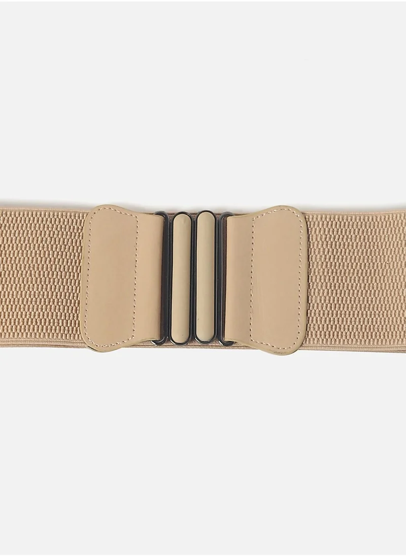 Haute Sauce Beige Textured Stretch Waist Belt