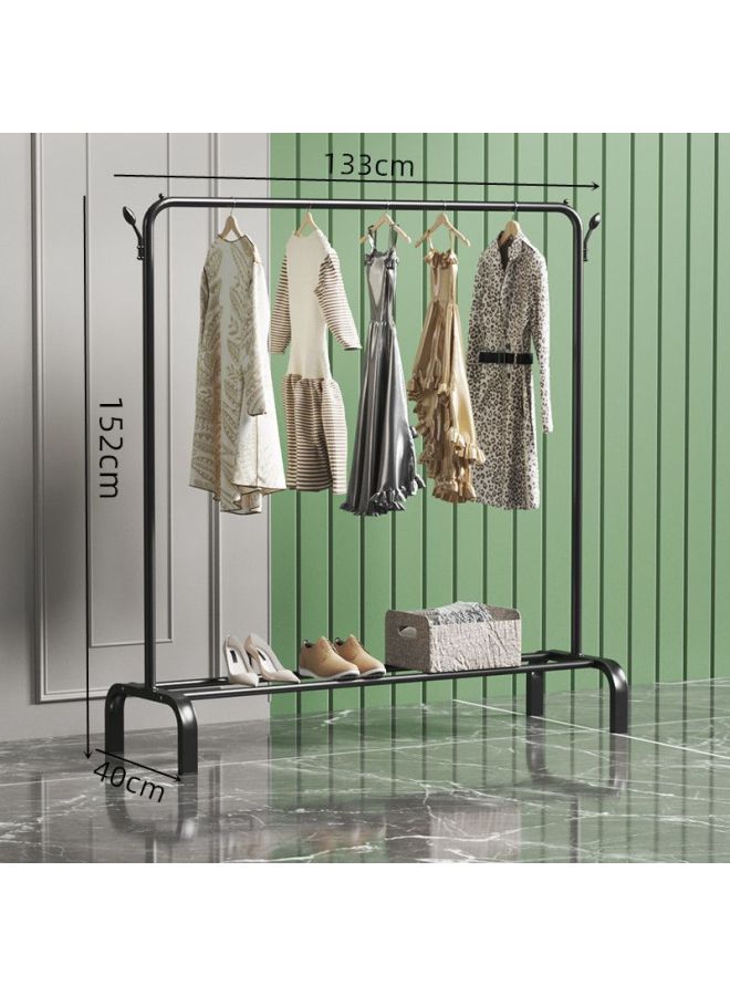 Bold Hanger Floor Drying Rack Household Indoor Folding Vertical Clothes Shelf Simple Wardrobe Storage-Colour:Black  1.302m Arch + Double Hook  - Image 1