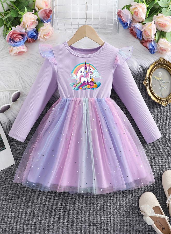 تايك تو فستان شبكي بتفاصيل كشكش وطبعة جرافيك - Image 1