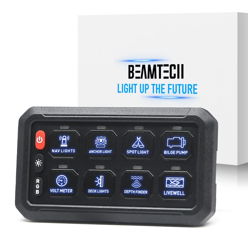 BEAMTECH Wireless 8 Gang Switch Panel, RGB Multifunction Switch Toggle Momentary Pulsed Circuit Control Relay System Box Auxiliary Touch Control Switch LED Light Controller for Off Road Car - Image 1