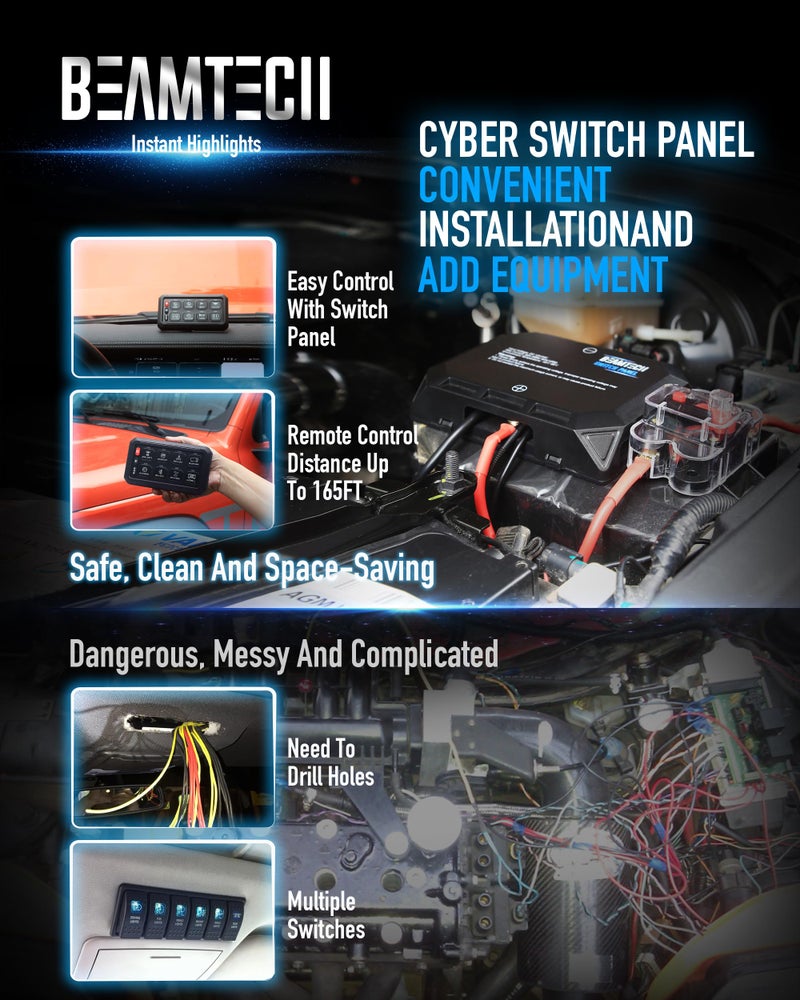 BEAMTECH Wireless 8 Gang Switch Panel, RGB Multifunction Switch Toggle Momentary Pulsed Circuit Control Relay System Box Auxiliary Touch Control Switch LED Light Controller for Off Road Car - Image 4