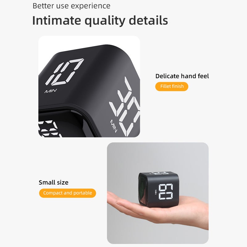 Portable Cube Timer Gravity Sensor Rotating Timer Count Up/Down Function Clock 5/10/30/60 Minutes and Custom with LED Screen Vibrate and Sound Alarm Silent Operation for Kids Kitchen Time Management - Image 2