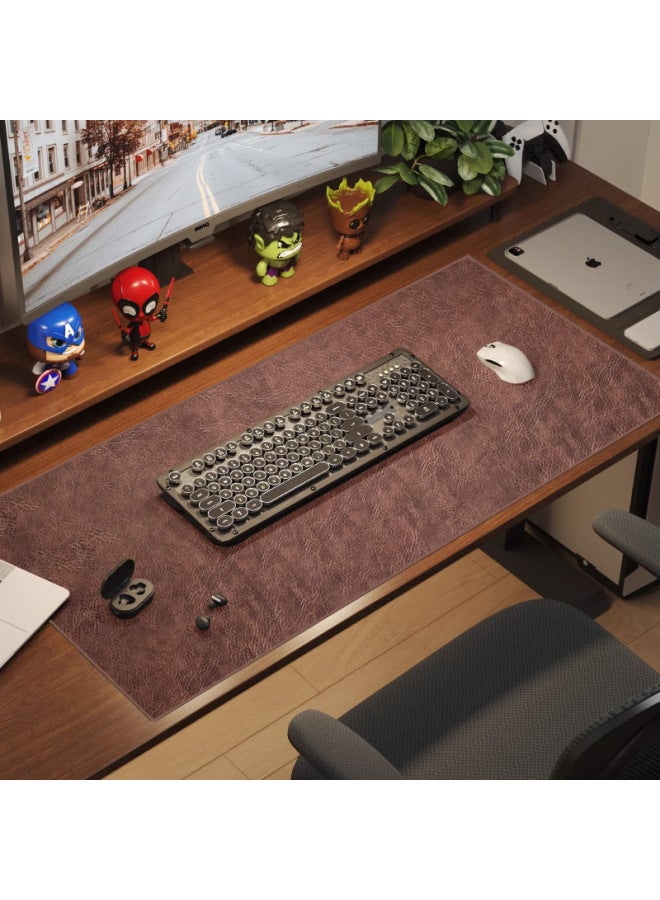 Retro Cowhide Mouse Pad Thickened Notebook Office Desk Pad Washable Waterproof High-grade Writing Desk Tablecloth-Color:70*120cm [hand-made Encrypted Sewing]-Pattern:Dark Brown  - Image 1