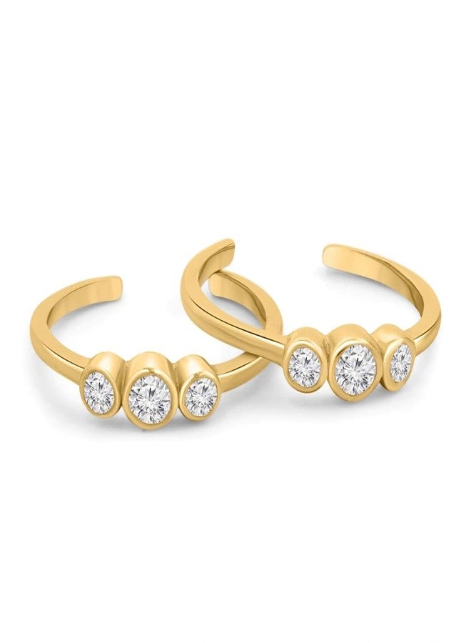ZAVYA 925 Sterling Silver Designer Stones Gold Plated Adjustable Toe Ring | Gift for Women & Girls | With Certificate and 925 Hallmark - Image 1