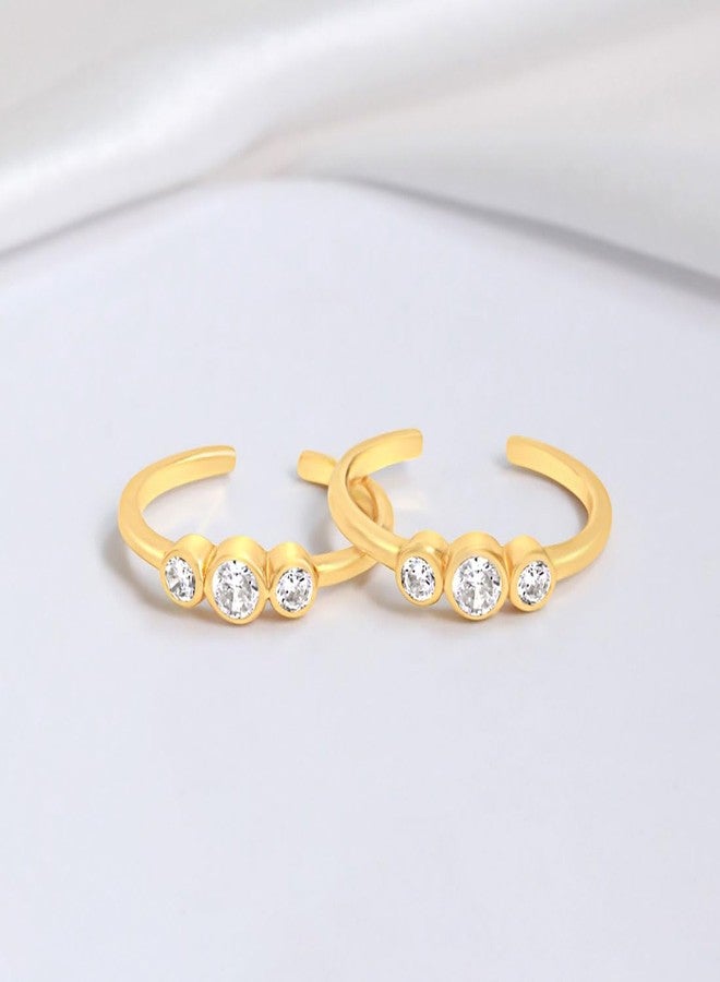 ZAVYA 925 Sterling Silver Designer Stones Gold Plated Adjustable Toe Ring | Gift for Women & Girls | With Certificate and 925 Hallmark - Image 2