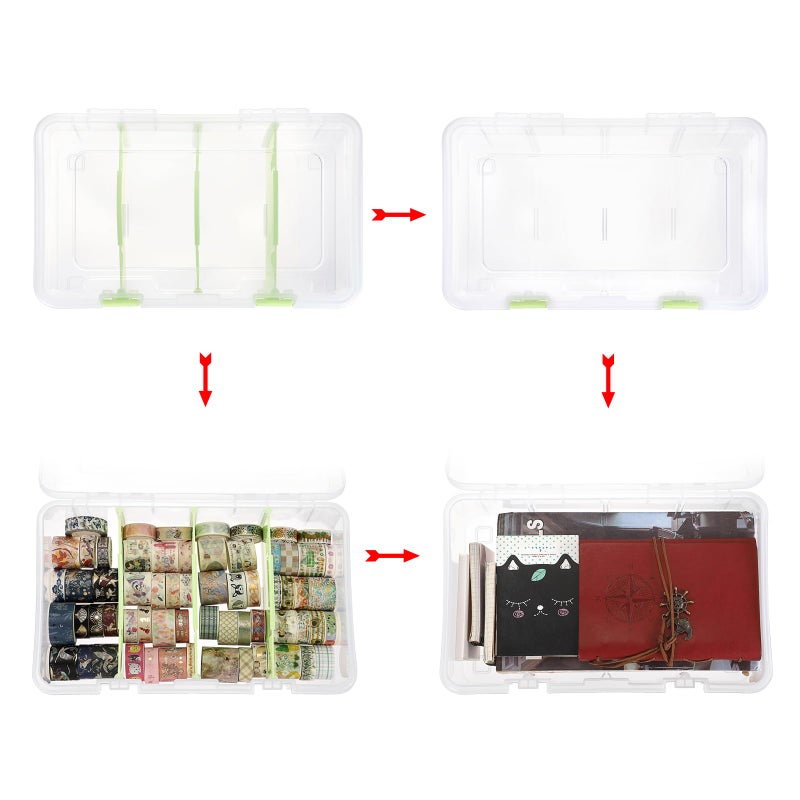 BTSKY Clear Plastic Dividing Storage Box with 4 Compartments Adjustable Storage Bin with Lid Plastic Craft Storage Container Multipurpose Sewing Box Art Supply Organizer, 13.3x8.1x3.4 Inches, Green - Image 3