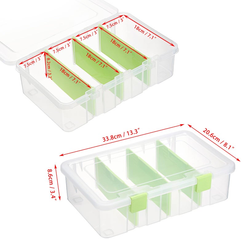 BTSKY Clear Plastic Dividing Storage Box with 4 Compartments Adjustable Storage Bin with Lid Plastic Craft Storage Container Multipurpose Sewing Box Art Supply Organizer, 13.3x8.1x3.4 Inches, Green - Image 4