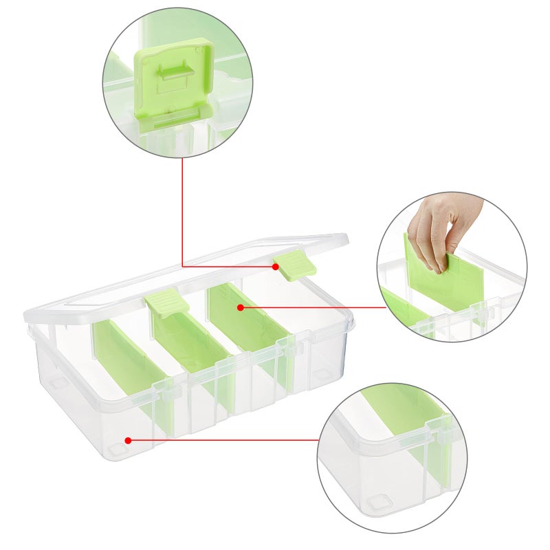 BTSKY Clear Plastic Dividing Storage Box with 4 Compartments Adjustable Storage Bin with Lid Plastic Craft Storage Container Multipurpose Sewing Box Art Supply Organizer, 13.3x8.1x3.4 Inches, Green - Image 5