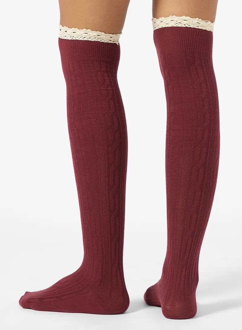 Ginger Over The Knee Socks with Lace Detail