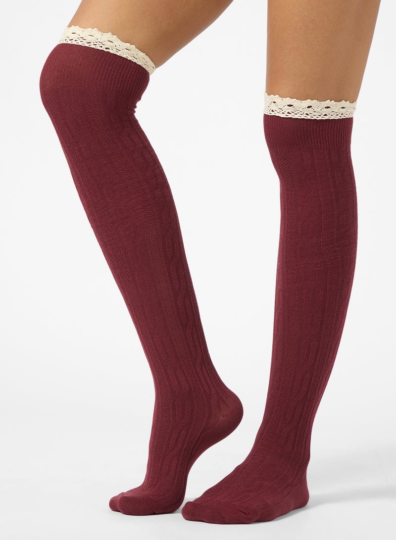 Ginger Over The Knee Socks with Lace Detail - Image 1