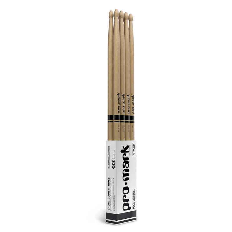 عصي الطبول ProMark 5A الكلاسيكية من خشب الهكوري 5A ملحقات لعازفي الطبول برأس خشبي بيضاوي 4 عبوات