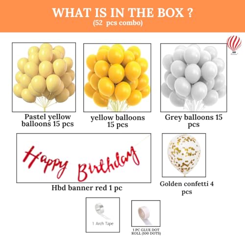 Hk Balloons 52 Pcs Yellow Happy Birthday Balloon Decoration items for Kids, Girls Adults Birthday Decoration Kit Set Backdrop Birthday Combo - Image 2