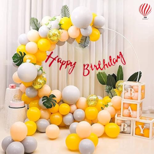 Hk Balloons 52 Pcs Yellow Happy Birthday Balloon Decoration items for Kids, Girls Adults Birthday Decoration Kit Set Backdrop Birthday Combo - Image 1