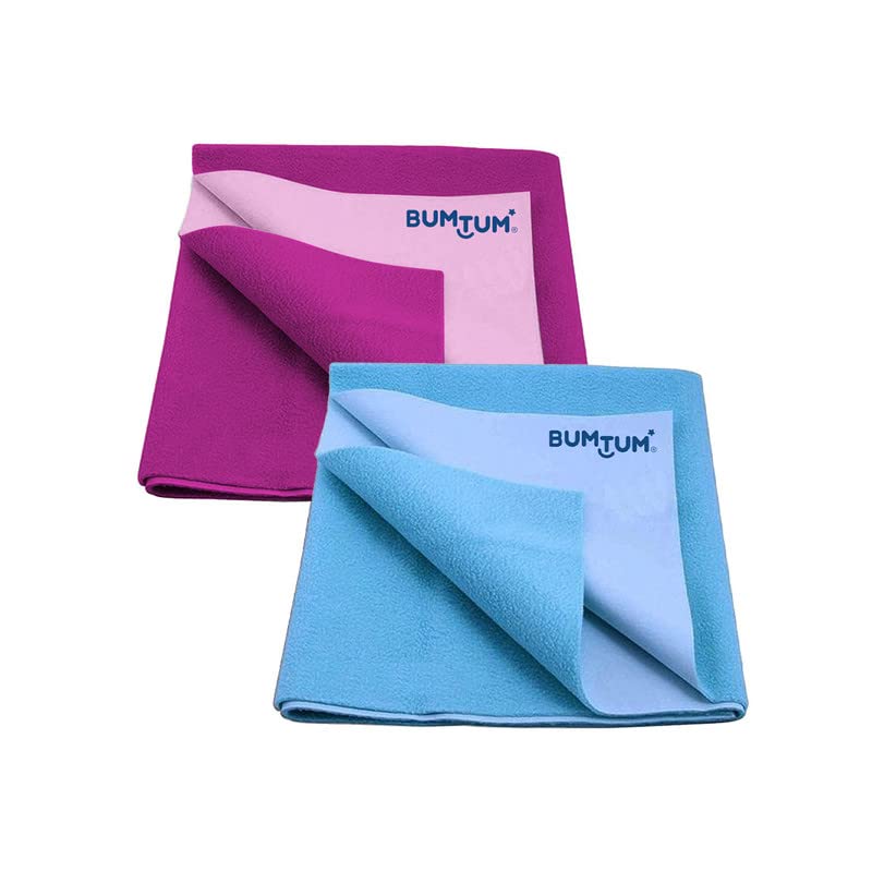 Bumtum Baby Dry Sheet Waterproof Quick Soft Fleece Baby Bed Protector | Anti - Bacterial & Odour Free | Extra Absorbant, Reuseable & Washable (Grape + Aqua Blue Combo, Medium Size, Pack of 2) - Image 1