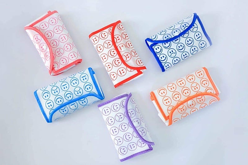 DCloud Hub Set of 6 Foldable Reusable Bags Smiley Printed BagsShopping Bags Kitchen EssentialsGrocery BagVegetable Bagthela with Full Handles - Image 3