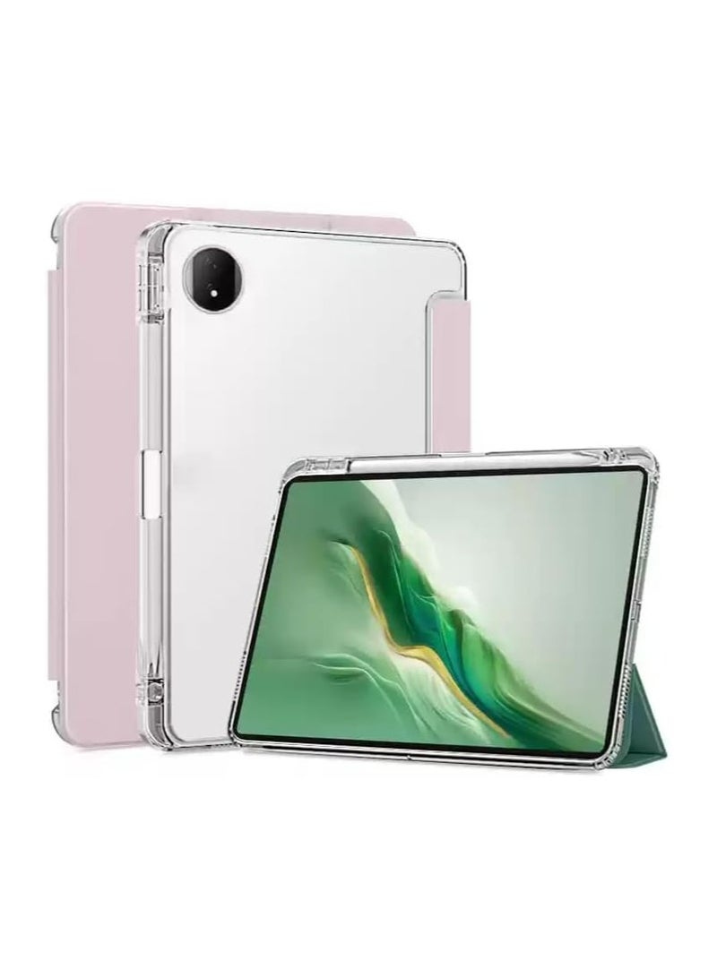 VKL Compatible with Honor MagicPad 2 2024 (12.3 inch) Tablet Unid Series Triple Fold Transparent Case With Pencil Holder and Auto Sleep Wake For Magic Pad 2 12.3" (Pink)
