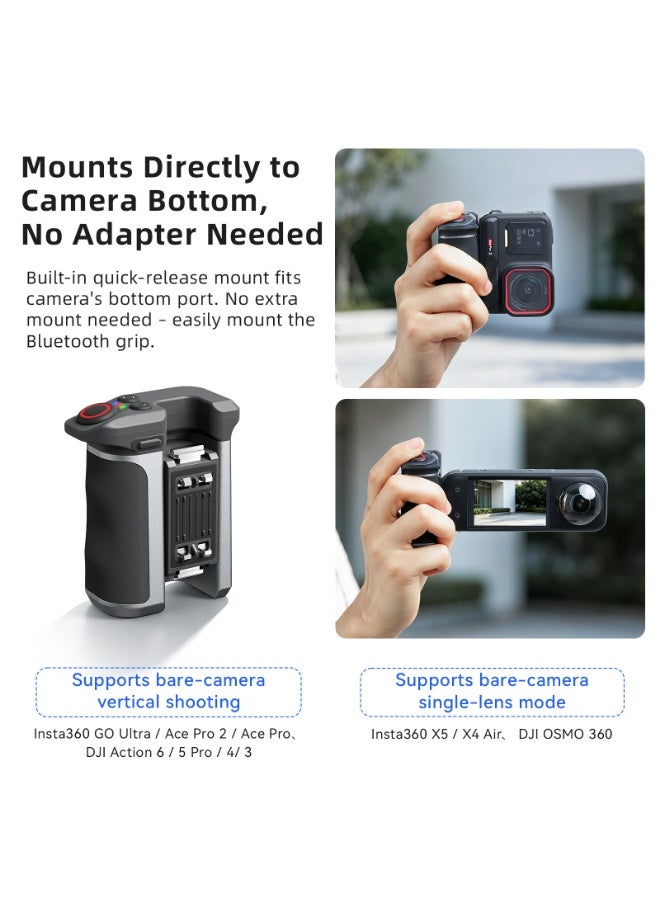 aMagisn مقبض تصوير بلوتوث لكاميرات Insta360/DJI OSMO الرياضية، تصوير بنقرة واحدة، تثبيت سريع الفك، تبديل أفقي وعمودي، وزن خفيف 107 جرام، مقبض تصوير مريح للشارع مقبض تصوير بلوتوث لكاميرات Insta360/DJI OSMO - Image 5
