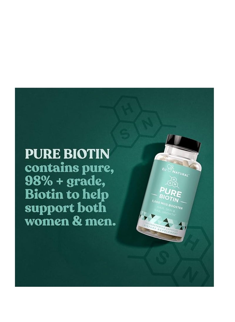 Eu Natural Biotin 5000mcg -Healthier Hair Growth,Stronger Nails,Glowing Skin-120 Vegetarian Soft Capsules  - Image 4