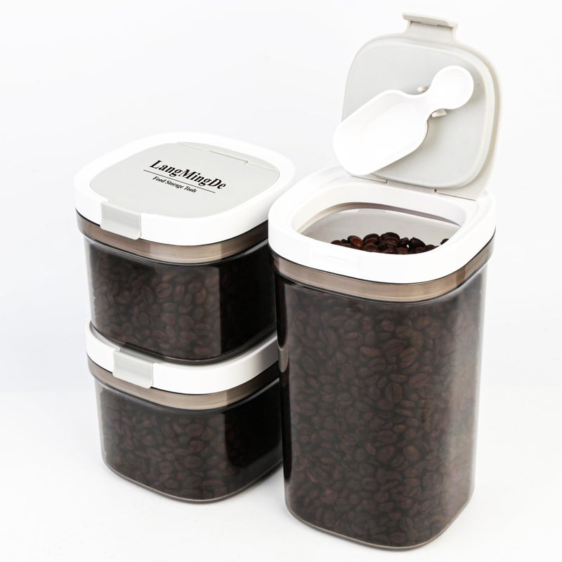 LANGMINGDE 3 Piece Airtight Kitchen Storage Canisters Set, Coffee and Dry Food Storage Containers, BPA-Free, Stackable, Easy-Clean, Perfect for Coffee, Flour, Sugar, Includes Scoop - Image 1