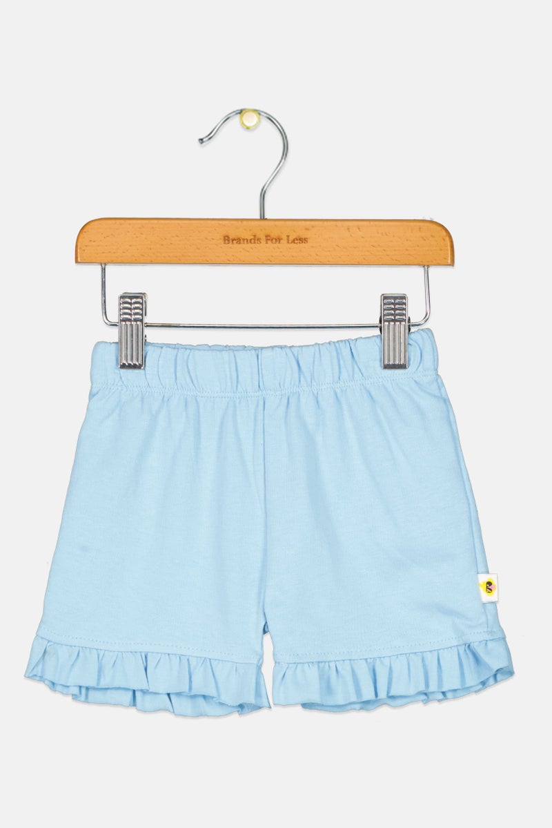 Cheekee Munkee Toddlers Girl Plain Pull On Shorts, Light Blue - Image 1