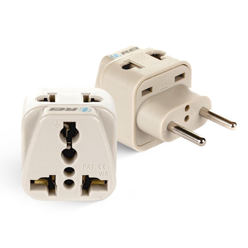 OREI Orei European Plug Adapter India to Europe Russia Turkey More Type C 2 in 1 Perfect for Laptop Camera Charger and More CE RoHS 2 Pack Beige 5 Years Warranty  - Image 1