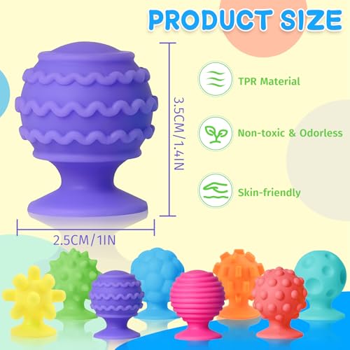 oyeftp Sensory Fidget Toys Teens Adults 8Pcs Textured Suction Cup Toy for Autism Teen Quiet Anxiety Fidgets for Classroom Back to School Calm Down Toys for Students Travel Toys Road Trip Activities - Image 5