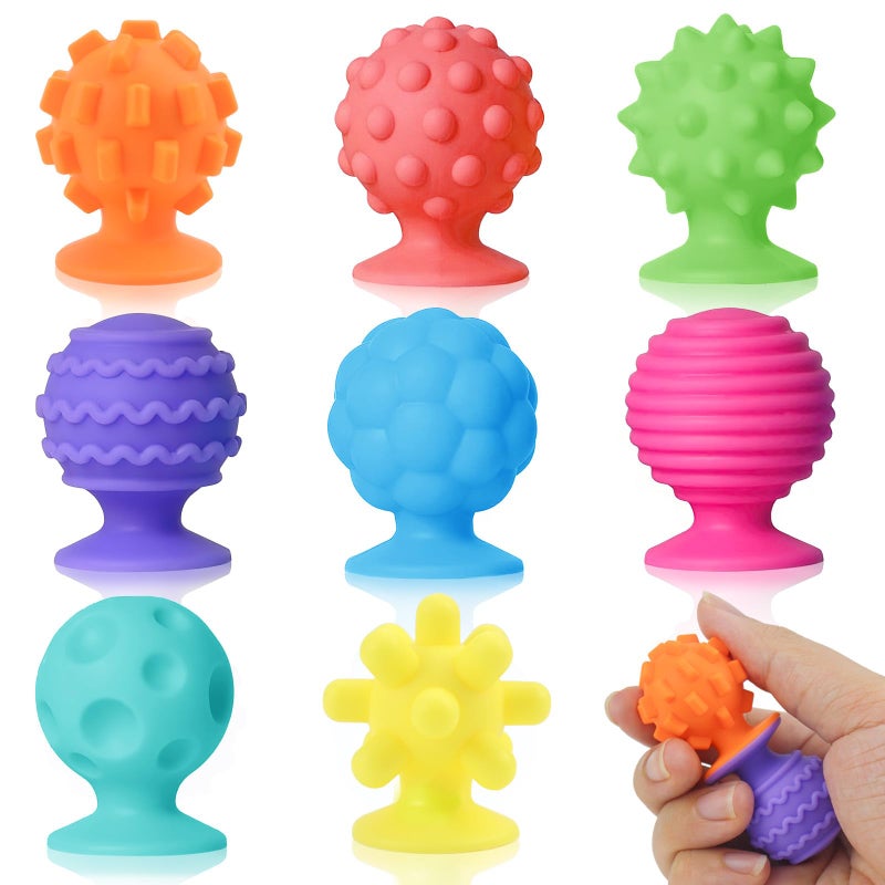 oyeftp Sensory Fidget Toys Teens Adults 8Pcs Textured Suction Cup Toy for Autism Teen Quiet Anxiety Fidgets for Classroom Back to School Calm Down Toys for Students Travel Toys Road Trip Activities - Image 3