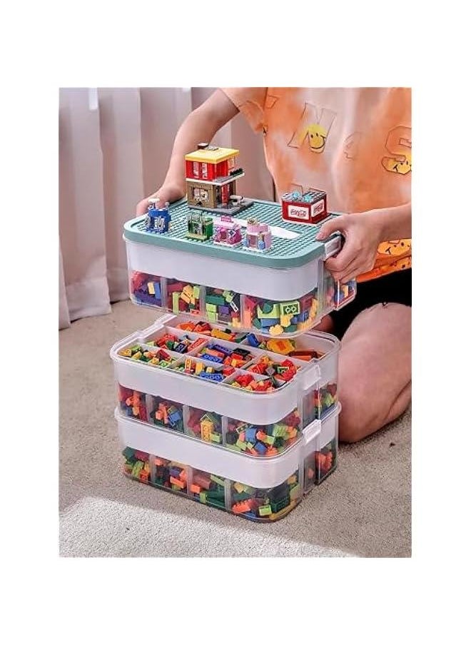 HOOKOR - Cube Toy Storage Organizer Bins with Lid for Lego,3 Layers Stackable Plastic Organizer Box Child Toy Containers with Bricks Baseplate Lids Craft Box for Building Blocks Puzzle Board Game Chest - Image 1