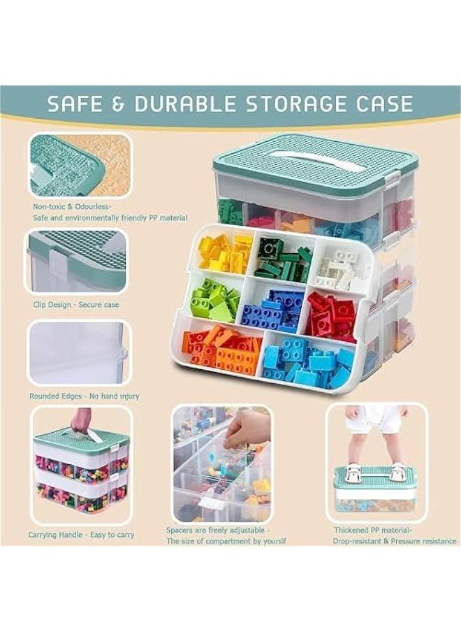 HOOKOR - Cube Toy Storage Organizer Bins with Lid for Lego,3 Layers Stackable Plastic Organizer Box Child Toy Containers with Bricks Baseplate Lids Craft Box for Building Blocks Puzzle Board Game Chest - Image 1