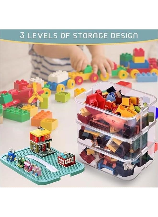 HOOKOR - Cube Toy Storage Organizer Bins with Lid for Lego,3 Layers Stackable Plastic Organizer Box Child Toy Containers with Bricks Baseplate Lids Craft Box for Building Blocks Puzzle Board Game Chest - Image 1