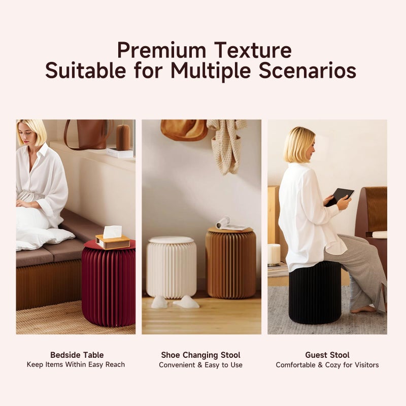 NOONTIDE Folding Stool - 12Inch Home Furniture 660lb Load Capacity Foldable Paper Stool - Eco-Friendly Kraft Paper Honeycomb Design,Foldable to 1.2",Brown Modern Minimalist Stool for Living Room(Brown) - Image 2