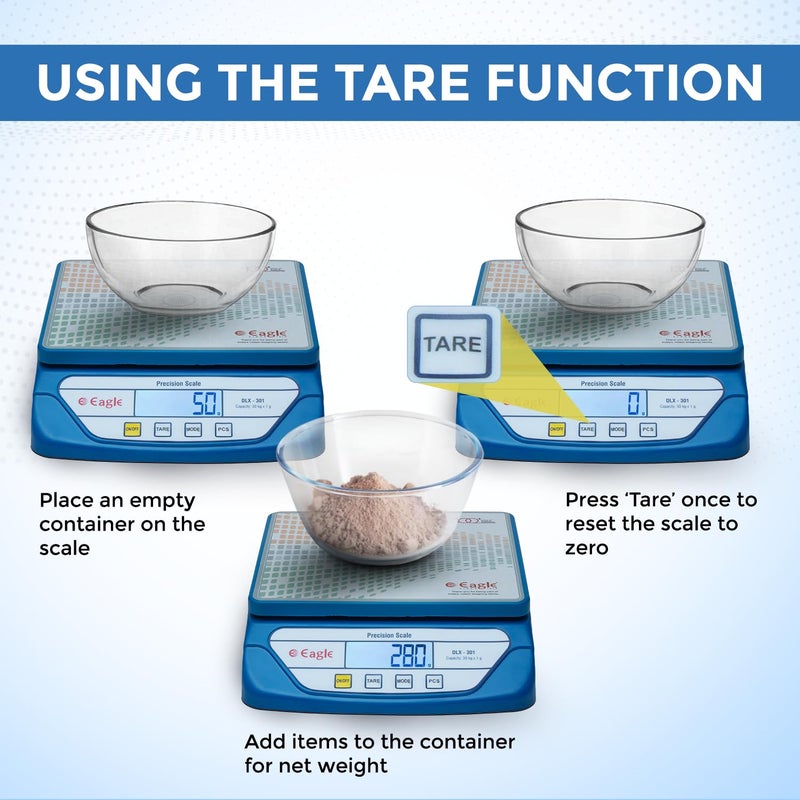 Eagle Digital Kitchen Weighing & Counting Scale with 30 kg Capacity and 1 g accuracy for Retail Shops, Kirana Stores, High Precision Weight Machine with Tare function, Counting (Blue, DLX-301) - Image 4