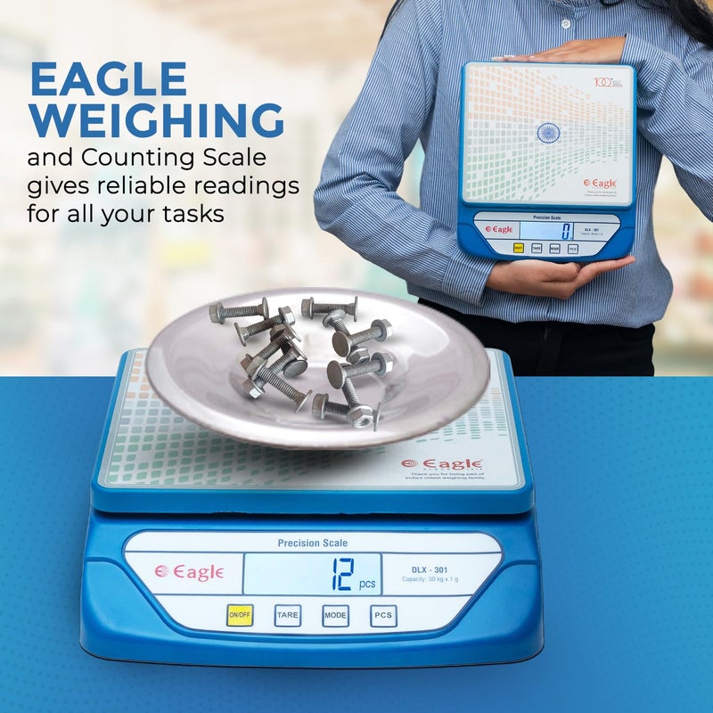 Eagle Digital Kitchen Weighing & Counting Scale with 30 kg Capacity and 1 g accuracy for Retail Shops, Kirana Stores, High Precision Weight Machine with Tare function, Counting (Blue, DLX-301) - Image 3