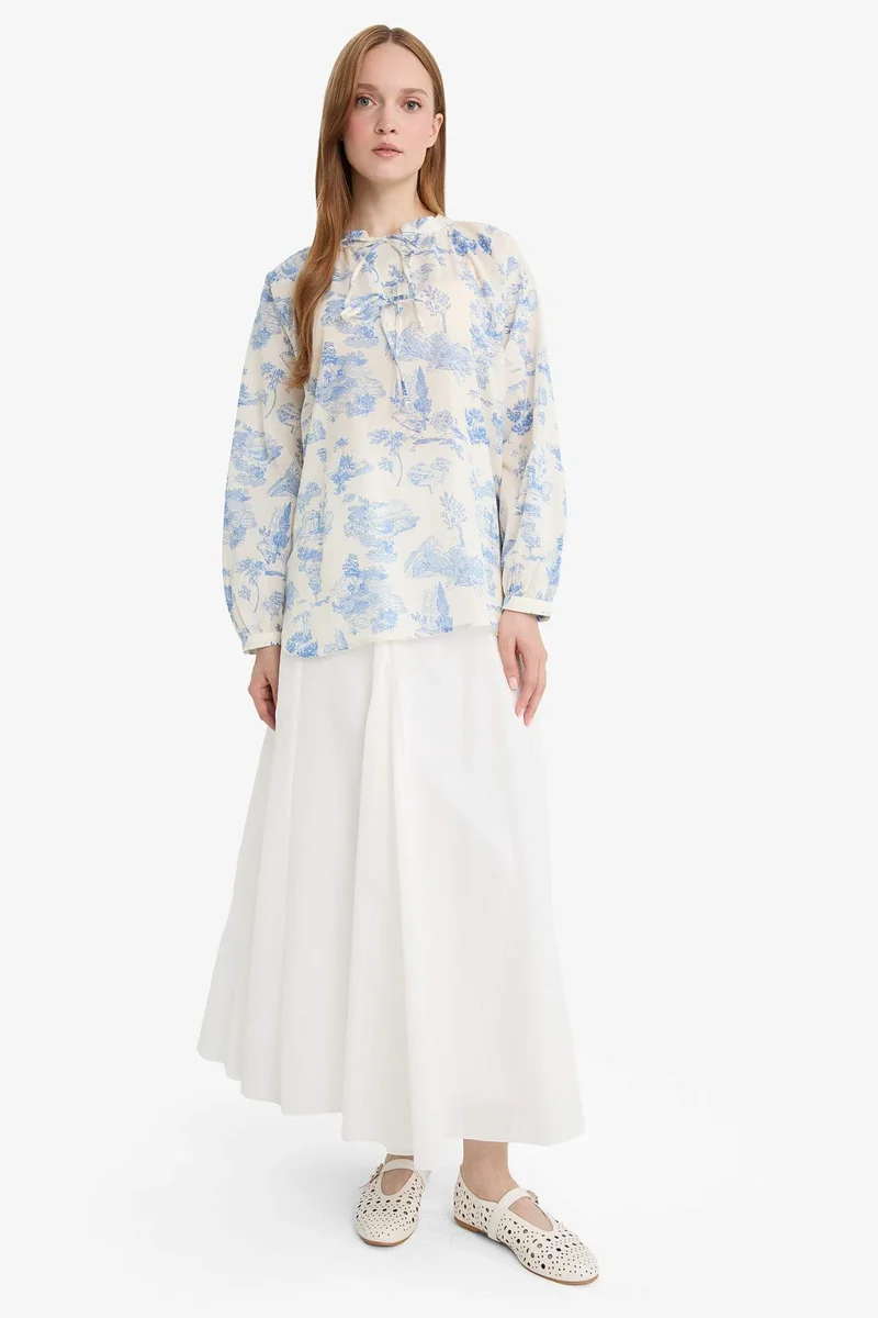 ديفاكتو Relax Fit Voile Printed Long Sleeve Tunic