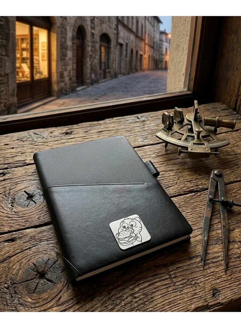 Black Leather Notebook with Gumball-Inspired Cartoon Design – Stylish Daily Journal for School & Work Use - Image 4