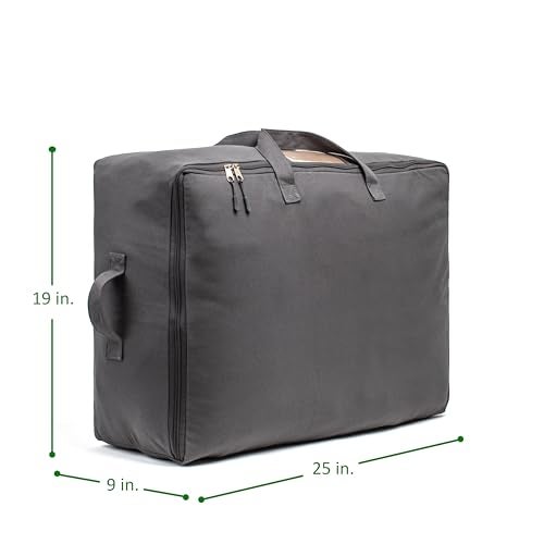 VeraMia Soft Canvas Storage Bags with Zipper. Thick Breathable, 2pc King/Queen Comforter Organizer. Four Carrying Handles and Window. Large 25x19x9in Bag for Sheets Blankets Bedding Pillows, Clothes (Grey) - Image 3