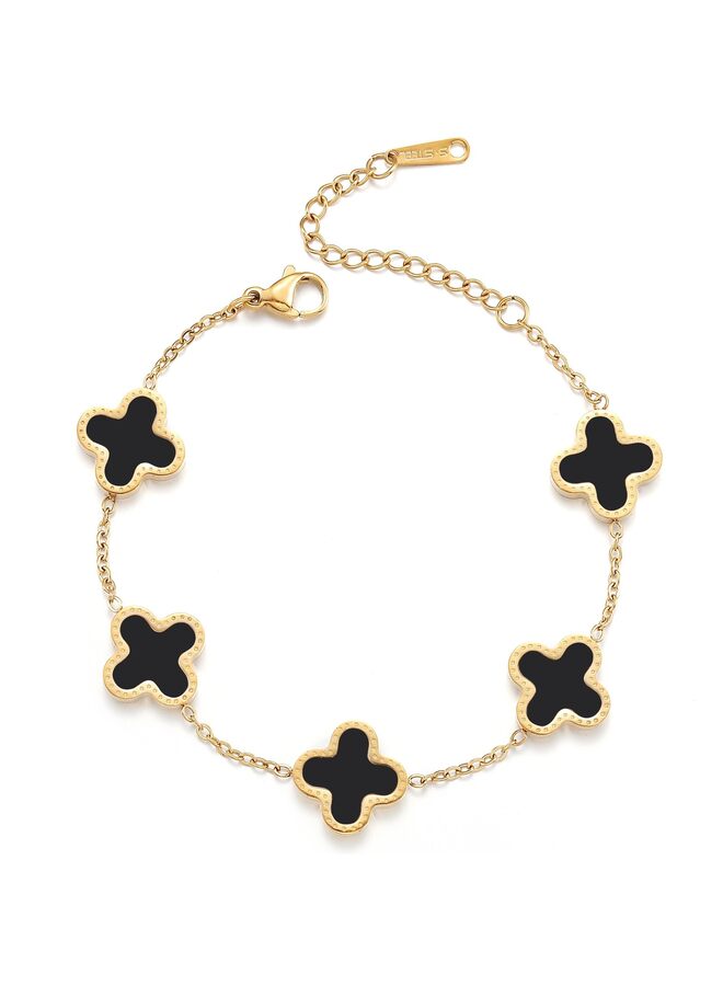 18K Gold Plated Lucky Bracelet for Women White/Black Bracelets Cute Link Bracelets Jewelry Gifts Trendy for Women Teen Girls(Color:Black) - Image 1