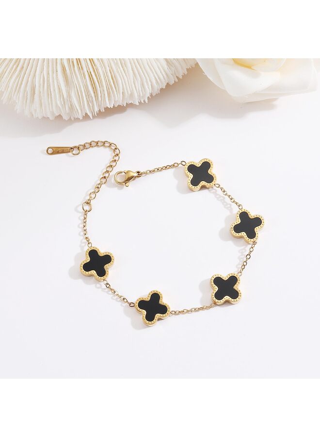 18K Gold Plated Lucky Bracelet for Women White/Black Bracelets Cute Link Bracelets Jewelry Gifts Trendy for Women Teen Girls(Color:Black) - Image 4