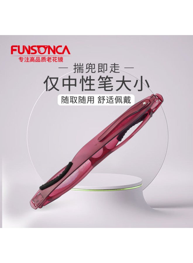 Funsonca Rotating Portable Folding Ultra-light Non-metal Men And Women Fashion Presbyopic Gl Imported Material 6107 Rich Red +2.50 Strength - Image 1