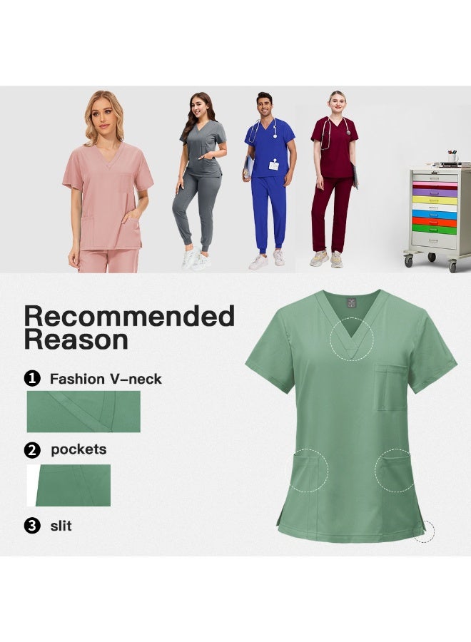 NiaaHinn Men Women's Medical Scrubs Set V-neck Top & Tapered Leg Jogger Pants with Drawstring Medical Nurse Uniform for Hospital Scrub Suit Uniforms for Summer (Green) - Image 4